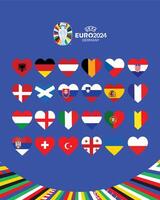 Euro 2024 Germania bandiere cuore design con simbolo ufficiale logo europeo calcio finale illustrazione vettore