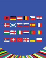 europeo calcio 2024 squadre bandiere nastro design astratto simbolo europeo calcio nazioni paesi illustrazione vettore