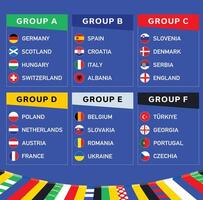 europeo calcio 2024 gruppi emblema squadre simbolo design astratto europeo calcio nazioni paesi illustrazione vettore