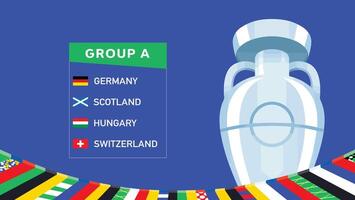 Euro 2024 Germania gruppo un' bandiere con trofeo design ufficiale logo simbolo europeo calcio finale illustrazione vettore