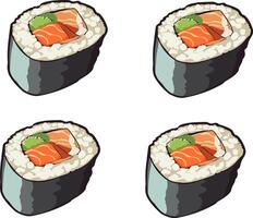 Sushi rotoli impostato illustrazione di giapponese cibo. vettore