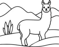 alpaca colorazione pagine. alpaca animale schema per colorazione libro. animali linea arte vettore
