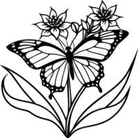monarca farfalla volante colorazione pagine. farfalla su fiore colorazione pagine vettore