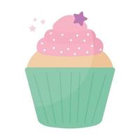 cupcake ricoperto di glassa rosa e stella viola sulla parte superiore vettore