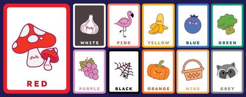 carino colorato colore flashcard stampabile per bambini formazione scolastica divertimento apprendimento attività vettore