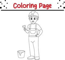 pittore con spazzola secchio dipingere colorazione libro pagina per adulti e bambini vettore