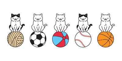 gatto pallacanestro gattino calicò icona logo animale domestico filato palla calcio calcio baseball sport cartone animato personaggio sport scarabocchio simbolo illustrazione design vettore