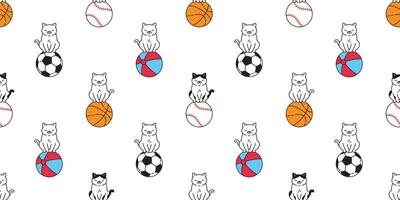 gatto senza soluzione di continuità modello gattino spiaggia palla calicò pallacanestro baseball sport animale domestico sciarpa isolato cartone animato animale piastrella sfondo ripetere sfondo scarabocchio illustrazione design vettore