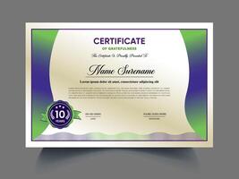 professionale certificato di apprezzamento modello design campione, elegante blu, oro, giardino diploma certificato pulito moderno certificato. certificato confine modello con lusso illustrazione vettore