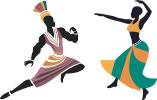 sagome di nero africano uomo e donna danza su il partire un etnico danza, opera d'arte con il cultura di Africa. vettore