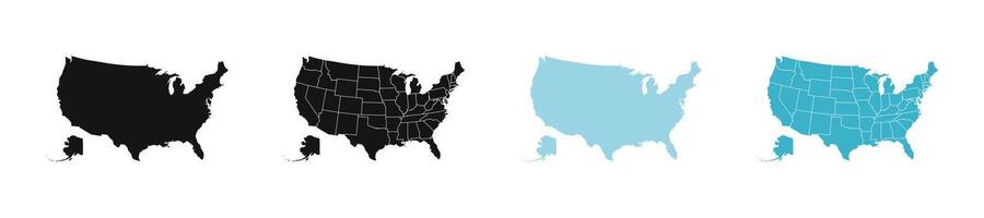 unito stati di americano carta geografica. Stati Uniti d'America carta geografica. Stati Uniti d'America frontiere. Stati Uniti d'America silhouette. vettore