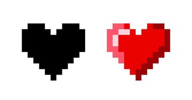 pixel cuore. impostato di pixel cuori. pixel gioco vita sbarra. 8 po cuori vettore