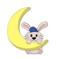 carino cartone animato dormire coniglio su Luna nel colore vettore