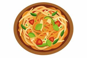 tampone tailandese con tofu, tagliatelle, e verdure nel un' ciotola. tradizionale tailandese piatto. concetto di salutare mangiare, vegetariano cucina, asiatico culinario tradizione. grafico illustrazione isolato su bianca fondale vettore