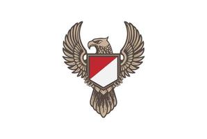 retro vintage eagle hawk falcon garuda bird con scudo logo design vector