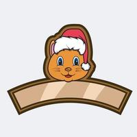 logo del personaggio testa di gatto, icona, filigrana, distintivo, emblema ed etichetta con cappello natalizio