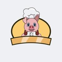 simpatico chef di maiale e tema di cucina. mascotte, personaggio, logo, etichetta e icona. vettore