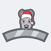 logo del personaggio della testa d'asino, icona, filigrana, distintivo, emblema ed etichetta con cappello di natale. vettore
