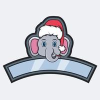 logo del personaggio della testa di elefante, icona, filigrana, distintivo, emblema ed etichetta con cappello di natale. vettore