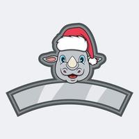 logo del personaggio della testa, icona, filigrana, distintivo, emblema ed etichetta con cappello natalizio.