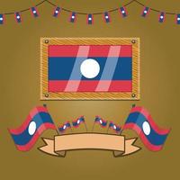 bandiere del laos su telaio in legno, etichetta vettore