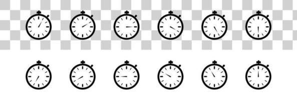set di set di icone del timer. timer per il conto alla rovescia. simbolo del cronometro su uno sfondo trasparente. vettore