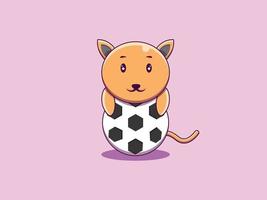 stampa vettoriale gatto che abbraccia pallone da calcio icona del fumetto illustrazione