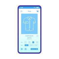 modello di vettore dell'interfaccia smartphone negozio di abbigliamento uomo. negozio online. layout di progettazione della pagina dell'app mobile. schermata del sito di abbigliamento maschile e accessori. invia ordine. interfaccia utente piatta per l'applicazione. display del telefono