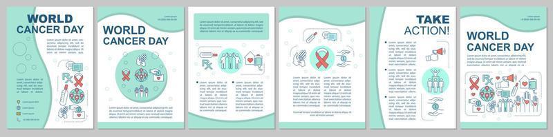 modello di brochure per la giornata mondiale del cancro. oncologia. volantino, opuscolo, stampa di volantini. consapevolezza e prevenzione del cancro. malattie oncologiche. layout di pagine vettoriali per riviste, relazioni annuali, poster