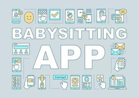 banner concetti app baby sitter. sito web dell'agenzia di babysitter, tariffe della tata, consigli. presentazione, sito web. idea di tipografia scritta isolata con icone lineari. illustrazione di contorno vettoriale