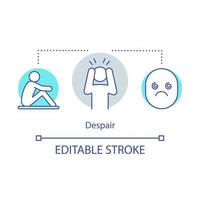 icona del concetto di disperazione. illustrazione di linea sottile di disperazione idea. tristezza emozione. stato mentale depresso. pessimismo. mancanza di speranza e fiducia. disegno vettoriale isolato profilo. tratto modificabile