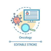 icona del concetto di oncologia. illustrazione della linea sottile di idea di terapia del cancro. screening del tumore, disegno di contorno isolato vettore di diagnosi. cure mediche oncologiche. neoplasie, influenza, virus. tratto modificabile