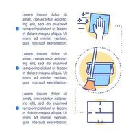 modello di vettore della pagina dell'articolo del servizio di pulizia. strofinare, pulire. faccende domestiche. brochure, rivista, elemento di design per opuscoli, icone lineari, caselle di testo. disegno di stampa. illustrazioni concettuali con spazio di testo