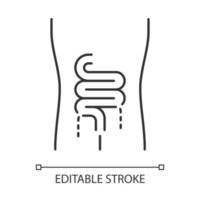 icona lineare di intestino malato. organo umano dolente. apparato digerente malsano. tratto gastrointestinale. illustrazione di linea sottile. simbolo di contorno. disegno vettoriale isolato profilo. tratto modificabile