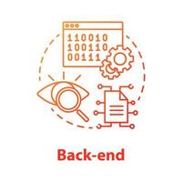 icona del concetto di back-end. illustrazione al tratto sottile idea kit di sviluppo software. orchestrazione del servizio. programmazione e codifica. esso progetto. dati digitali. disegno vettoriale isolato contorno