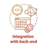 integrazione con l'icona del concetto di back-end. illustrazione al tratto sottile idea kit di sviluppo software. codifica e programmazione, progetto. sviluppatore di programmi. disegno vettoriale isolato contorno