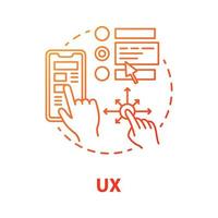 icona del concetto di ux. strumenti di sviluppo software idea linea sottile illustrazione. interfaccia grafica per una migliore esperienza utente. programmazione di app per dispositivi mobili. disegno vettoriale isolato contorno