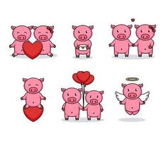 set di simpatici maialini che amano nel giorno di san valentino vettore