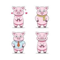 set di illustrazione vettoriale di maiale mascotte design template