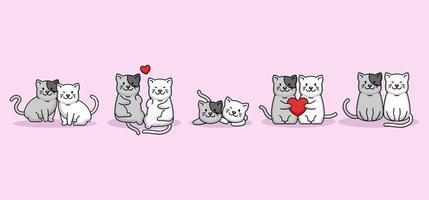 set di coppie carine che i gatti amano il giorno di san valentino vettore