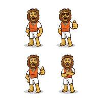 leone con l'attrezzatura sportiva simpatica mascotte design illustrazione vettoriale modello set