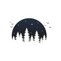 ispirazioni per il logo della silhouette della luna del pino notturno vettore