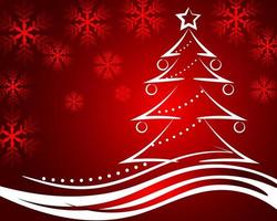 illustrazione di natale, albero di natale incandescente su sfondo rosso sfumato con luci festive, biglietto di auguri, poster banner