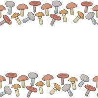 bordi orizzontali di funghi commestibili di vario tipo, elementi naturali autunnali per il design vettore