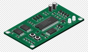 isometrico elettronico tavola. isometrico stampato circuito tavola con elettronico componenti. elettronico componenti e integrato circuito tavola vettore