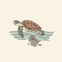 mare tartaruga su il fondale marino. mano disegnato illustrazione. vettore