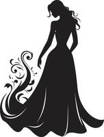 radiante sposa design nero emblema nozze eleganza bridal icona vettore