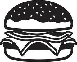 delizioso diletto monocromatico hamburger emblema salato essenza nero icona vettore