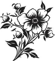 floreale contouring monocromatico emblema di spessore floreale silhouette nero logo vettore