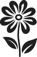 semplicistico fiore telaio monocromatico emblematico simbolo robusto petalo schizzo nero iconico floreale icona vettore